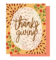 happy thanksgiving day, seasonal leaves foliage fruits and lettering