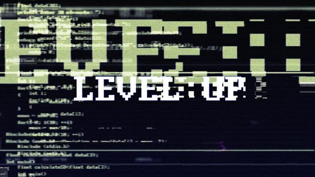 LEVEL UP Glitch Text Animation, Rendering, Background, with Alpha Channel, Loop, 4k
