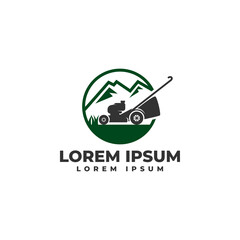 Lawn Mower Mountain Logo Vector Icon Illustration