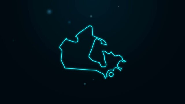 Glowing neon line Canada map icon isolated on black background. 4K Video motion graphic animation