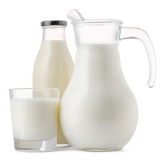 Glassware full of fresh milk isolated on white