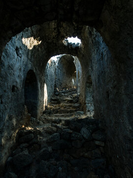 Church passageway on Gemiler Island, Fethiye, Turkey