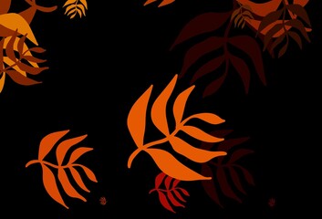 Dark Red, Yellow vector doodle backdrop with leaves.