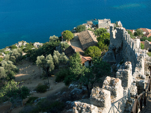 View down castle wall Kekova, Simena, Turkey