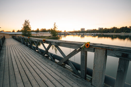 Sunset over the bay of Helsinki in Finland