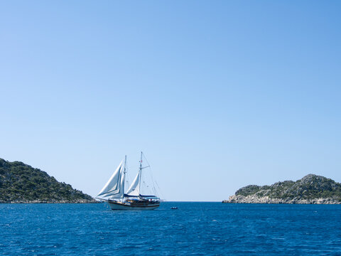 Gulet on the horizon in Turkish Riviera near Dalaman