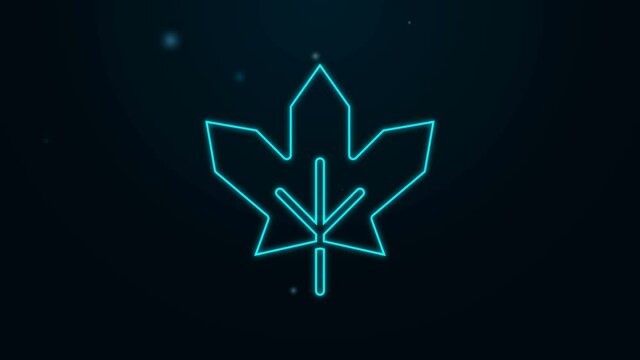 Glowing neon line Canadian maple leaf icon isolated on black background. Canada symbol maple leaf. 4K Video motion graphic animation