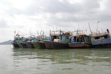 Floating Fishing Village In The Ha Long Bay. Cat Ba Island, Vietnam Asia. Cat Ba, Vietnam - March...