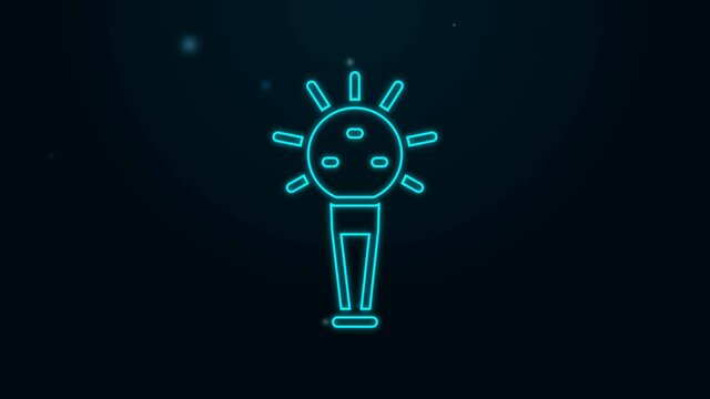 Glowing neon line Mace, symbol of ukrainian national power icon isolated on black background. Traditional weapons. Mace of Ukrainian Hetman. 4K Video motion graphic animation