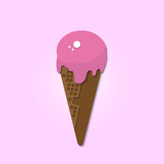 Delicious Ice Cream with chocolate wafer cone vector illustration with paper art style