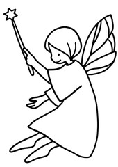 クリスマスをお祝いする妖精の手描き線画イラスト