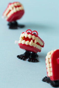 Marching dentures with vampires canine teeth