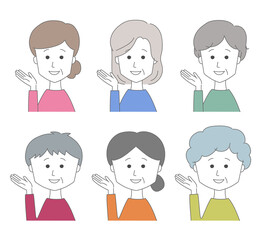 Woman introducing something with a smile. Vector illustration isolated on white background.