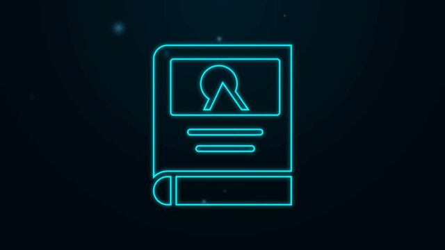 Glowing neon line Photo album gallery icon isolated on black background. 4K Video motion graphic animation
