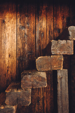Rustic Wooden Beam Stairway in Vermont Cabin
