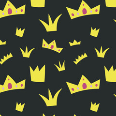 Fototapeta premium Hand-drawn doodle pattern with crowns for web design, textile and wrapping. Vector background