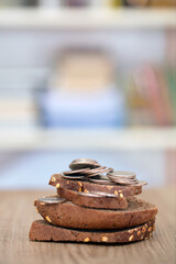 Bread and loose change coins