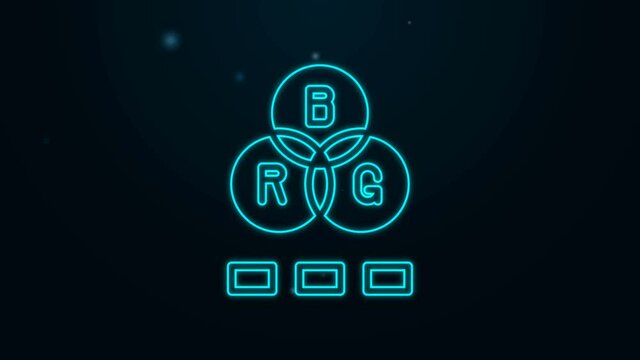Glowing neon line RGB color mixing icon isolated on black background. 4K Video motion graphic animation