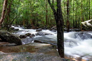 Fototapeta na wymiar Suoi tranh phu quoc waterfall in the forest
