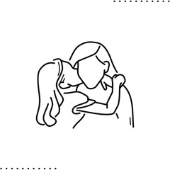 thank you, little girl kisses woman vector icon in outline