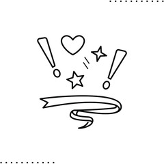 Thank you sign with ribbon, heart, stars and exclamation marks, thanks  vector icon in outline
