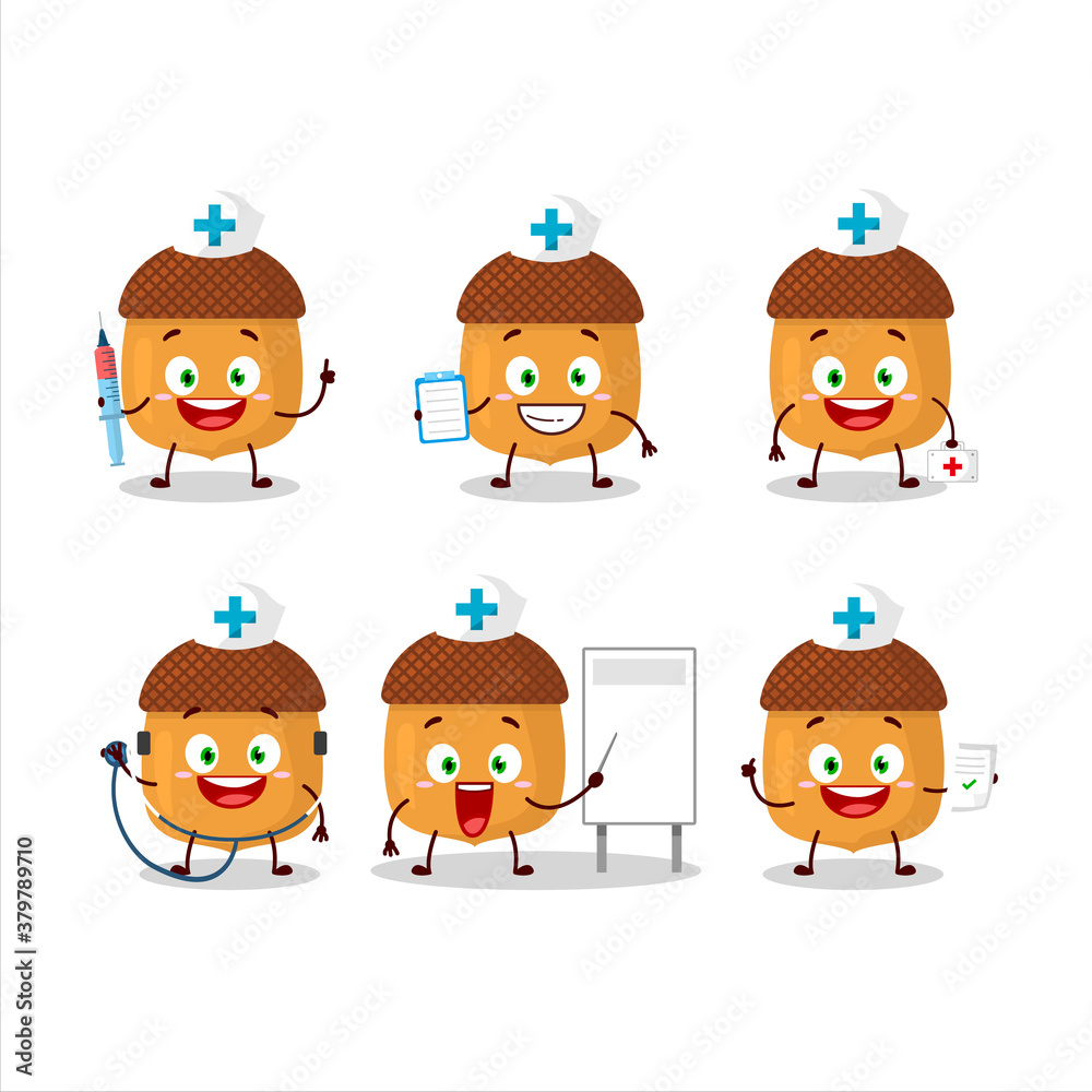 Wall mural doctor profession emoticon with walnuts cartoon character