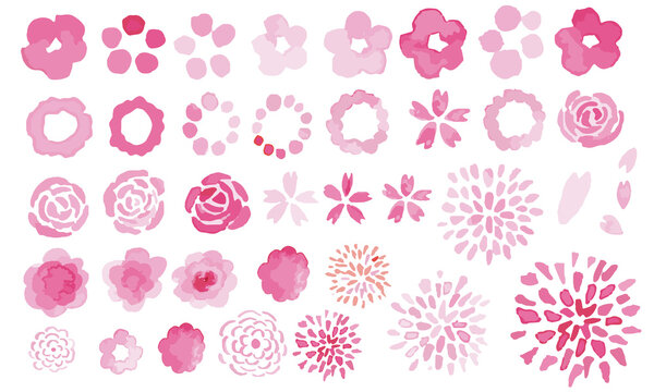 水彩タッチの桜とピンクの花