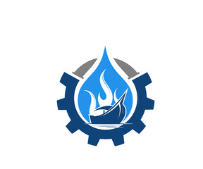 Gear ship water fire logo design template