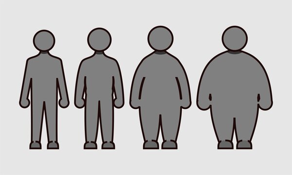 Thick and thin.Body size. Obesity progression. Illustration vector
