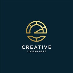 Fototapeta premium Letter E logo with modern golden shape and line art style vector part 4