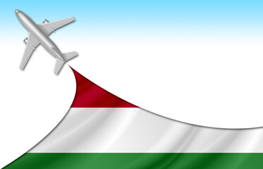 3d illustration plane with Hungary flag background for business and travel design