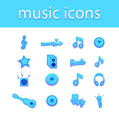 Music icons network. Vector illustrations for the design of sites, stickers.