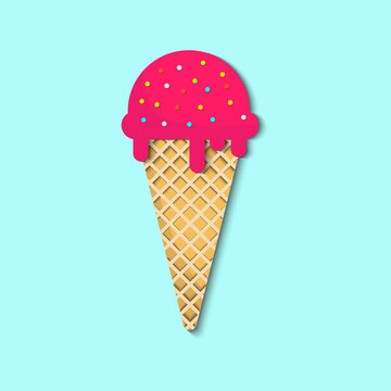 Delicious scoop Ice Cream cone with marbles vector illustration with paper art style