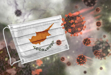 Face mask with flag of Cyprus, defending coronavirus - 379800753