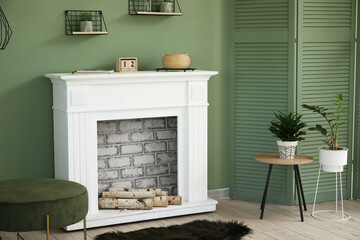 Interior of modern room with fireplace