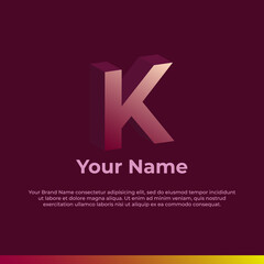 Logotype. Alphabet 3D Logo Letter K. Monogram Logo for your brand and Company