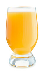Glass of fresh peach juice on white background