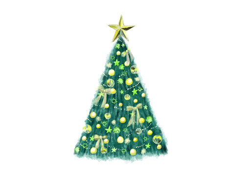 クリスマスツリーの水彩イラスト