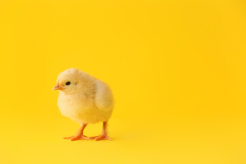 Cute little chick on color background