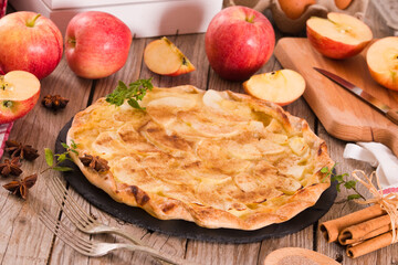 Apple tart with sugar cinnamon topping.