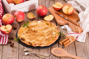 Apple tart with sugar cinnamon topping.