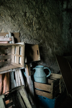 old milk jug in a barn