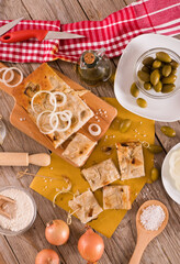 Fototapeta premium Genoese focaccia flatbread. 