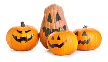 Halloween pumpkins on white background
