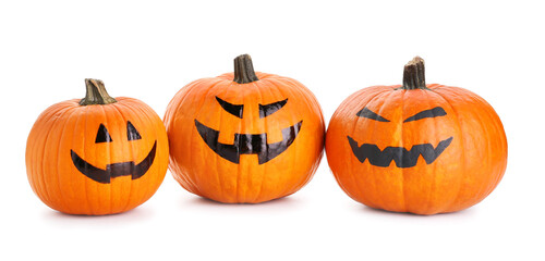 Halloween pumpkins on white background
