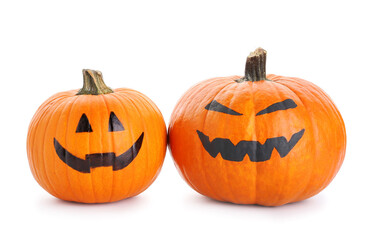 Halloween pumpkins on white background