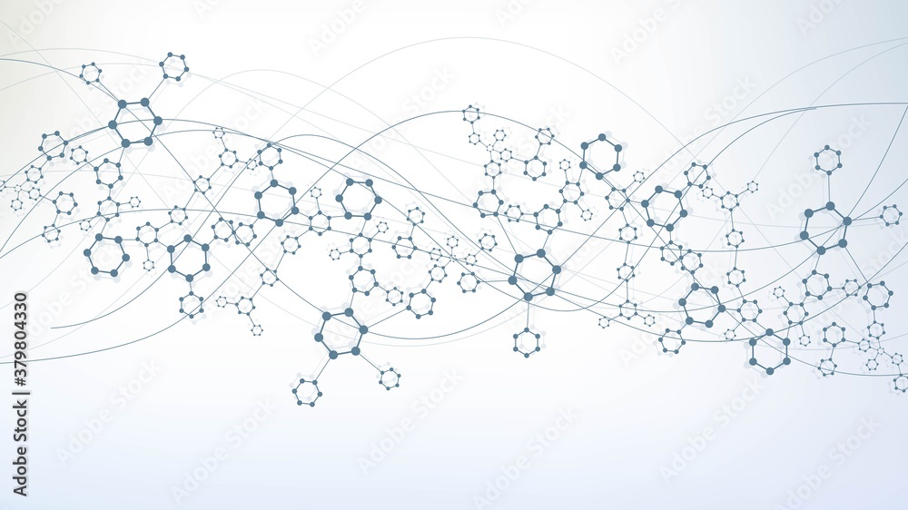 Wall mural science network pattern, connecting lines and dots. technology hexagons structure or molecular conne