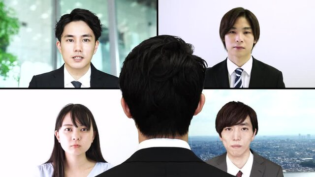 オンラインビジネス　会議　イメージ　男女5人
