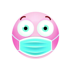 Cute Emoticon with Cartoon Style with Medical Facial Mask on White Background . Isolated Vector Illustration 