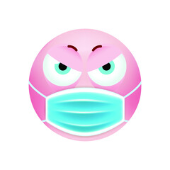 Cute Emoticon with Cartoon Style with Medical Facial Mask on White Background . Isolated Vector Illustration 